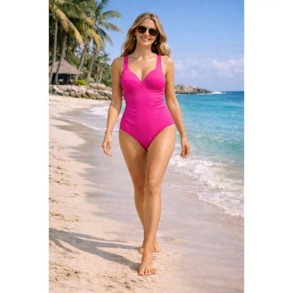 NWT Kate Spade New York One Piece Swimsuit Vibrant Bright Pink Small Underwire